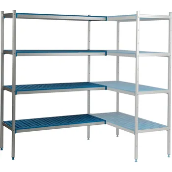 regál Hliníkový-polypropylenový rohový regál, 4-patrový, 2370x500x1750 mm | ALUSHELF, 2PD-54+4P-115+4P-125+8UM