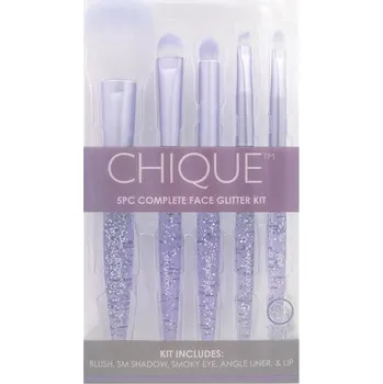 CHIQUE 5 PC Chique Complete Face Set Pink Glitter - Sada kosmetických štětců na obličej s růžovými t