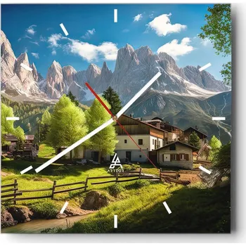 Hodiny Nástěnné hodiny do kuchyně 30x30 Hory Stylové hodiny na skle Loft Tiché