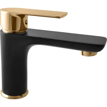 Vodovodní baterie BESTECO Vltava Umyvadlová Baterie Stojánková VT526.5CMATZ (Černá Matná / Zlatá), Výška 14,7 cm, Připojení 1/2", Keramická Kartuše 35mm, Luxusní Design