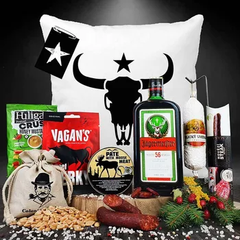 Dárkový potravinový koš Persi - Dárkové balení s Jagermeisterem pro chlapa k narozeninám anebo vánocům