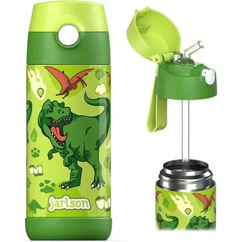 Termoska Jarlson Dětská nerezová termoláhev s brčkem CHARLI Dinosaurus 350 ml