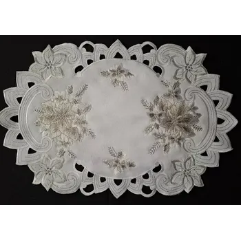 Vánoční dekorace UBRUS vyšívaný 50 x 30 vánoční bílá stříbro 25