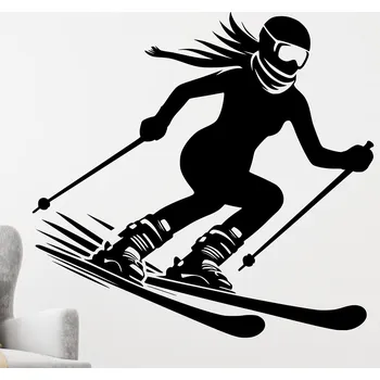 Samolepící dekorace Živá Zeď Samolepka na zeď Lyžařka Barva: černá