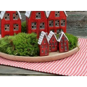 Vánoční dekorace Keramický domeček červený mini, Varianta Komín vpravo