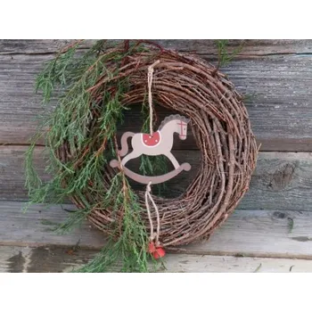 Vánoční dekorace Závěs dřevěný koník houpací, Barva Červený