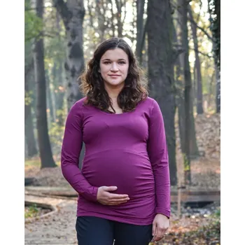 Těhotenská móda Těhotenské tričko Johanka, dlouhý rukáv, cyklámen M/L