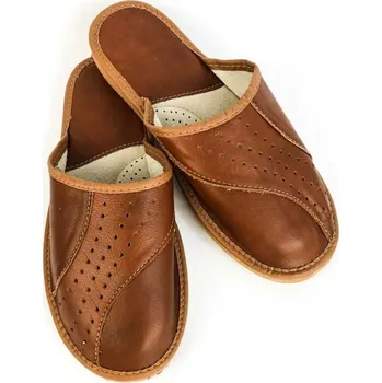 Pánské pantofle Pánské kožené pantofle v hnědé barvě 19 B, VELIKOST 44