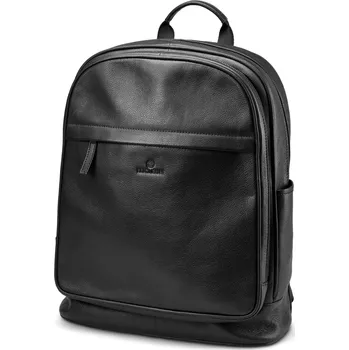 Městský batoh Černý batoh na notebook z kůže kvality full grain - Lucleon