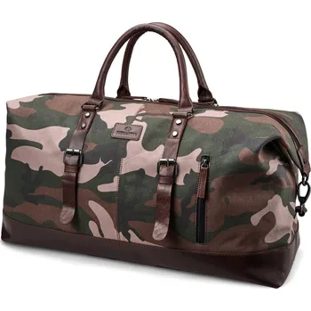 Sportovní taška Sportovní taška z maskáčového plátna a buvolí kůže s listovým vzorem - Lucleon