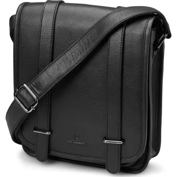 Černá kožená taška messenger z kůže kvality full grain - Lucleon