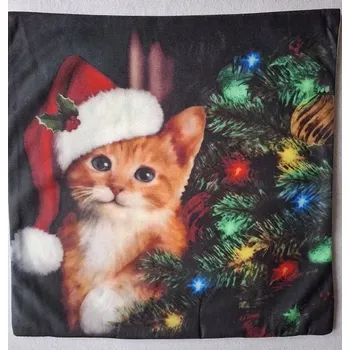 Povlak na dekorativní polštářek Povlak na polštářek vánoční Kočička a stromek