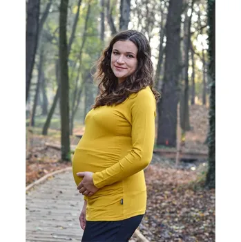 Těhotenská móda Těhotenské tričko Johanka, dlouhý rukáv, hořčicové S/M