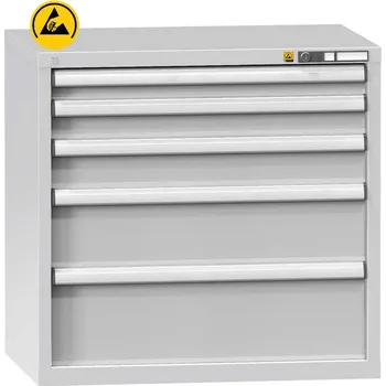 ESD zásuvková dílenská skříňka, 5 x zásuvka, v x š x h: 840 x 1037 x 630 mm, barva šedá RAL7035