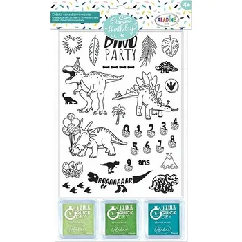 Dětské razítko Aladine Dinosauři - gumová razítka na pěnovce sada (30ks) a razítkovací polštářky (3ks)