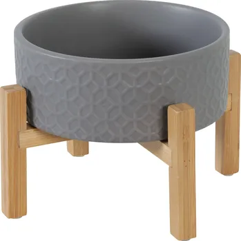 Miska pro psa Zolux Stojan bambus + keramická miska KERAMO DUO 300ml Šedá