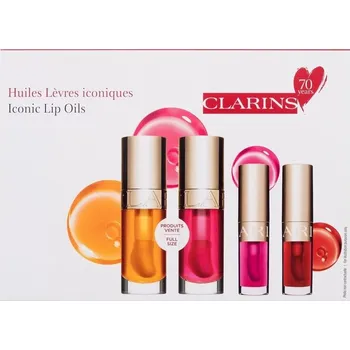 Péče o rty Clarins Lip Comfort Oil Set 2x 7 ml, 2x 1,4 ml Honey/Pitaya/Raspberry/Strawberry