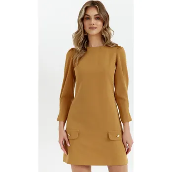 Dámské šaty Trapézové šaty K148 MAKEOVER Barva: Hnědá, Velikost: M