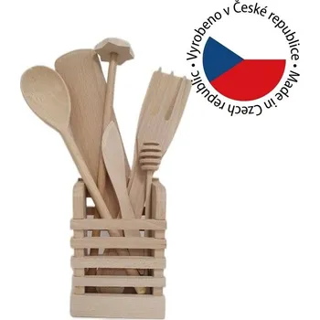Sada nádobí Sada dřevěného kuchyňského náčiní ve stojanu, bukové dřevo