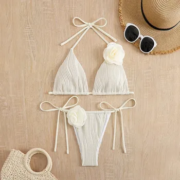 Dámské plavky Plavky s 3D květinami Barva: Bílá, Velikost: XL