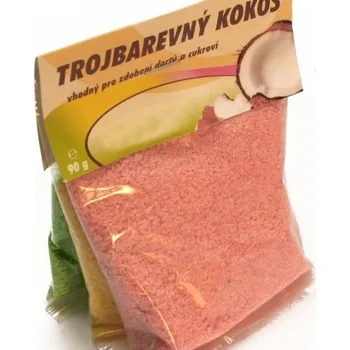 Trojbarevný kokos růžový, žlutý, zelený 3x 30 g Jedlá dekorace na dort Trojbarevný kokos růžový, žlutý, zelený 3x 30 g