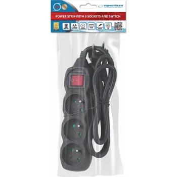 Napájecí kabel Esperanza ELK210K napájecí prodlužovačka 1,5 m 3 AC zásuvky / AC zásuvek Vnitřní Černá