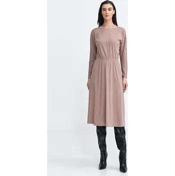 Dámské šaty Šaty s elastickým pasem S259 Barva: Béžová, Velikost: XL