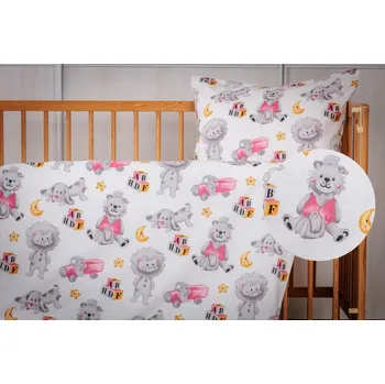 Povlečení JAN peří Luxusní dětské povlečení do postýlky - renforce - hračky růžovo-šedé - Luxusní dětské povlečení do postýlky - renforce - hračky růžovo-šedé - 60x45/135x90