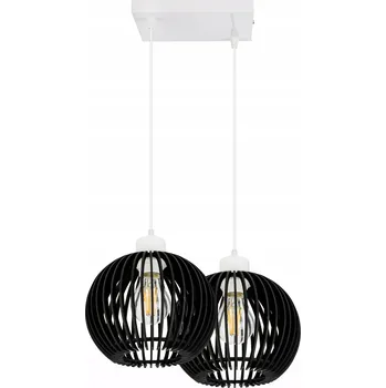 Závěsné stropní svítidlo BÍLÉ, závěs Loft pro 2x E27, dřevo ČERNÉ, koule