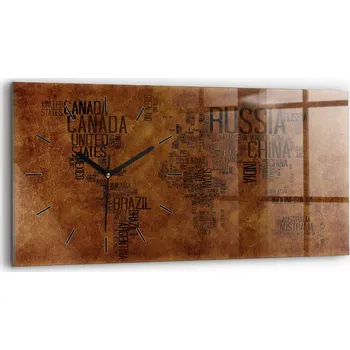 Hodiny Moderní skleněné hodiny s grafikou na zeď 60 cm x 30 cm Názvy zemí mapa