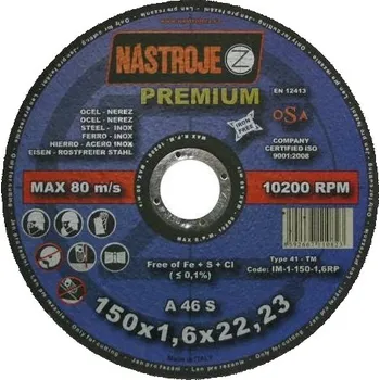 Řezný kotouč Řezný kotouč 150x1,6mm A46S Premium na ocel a nerez IM-1-150-1,6RP
