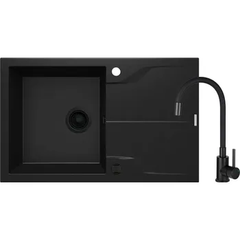 Granitový dřez Deante Andante Set granitový jednodřez s odkapem + dřezová baterie, černá ZQNNN113