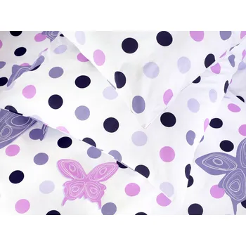 Povlečení Dreamy Linens Povlečení bavlněné, Lila motýli a puntíky Dreamy Linens