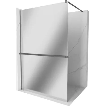 MEXEN/S - Kioto+ Sprchová zástěna WALK-IN s poličkou a držákem ručníků 90 x 200, zrcadlová, grafit metal 800-090-121-95-50
