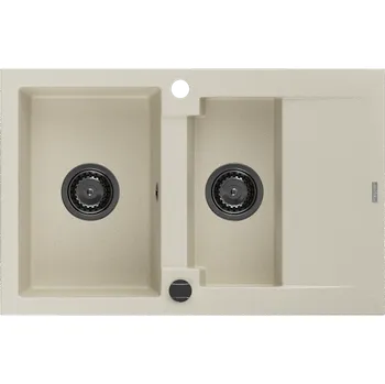 Granitový dřez Mexen Gaspar dřez granitový 1,5-komorový s odkapávačem 737 x 475 mm, béžový, sifon černý - 6507731505-69-B Granitové dřezy