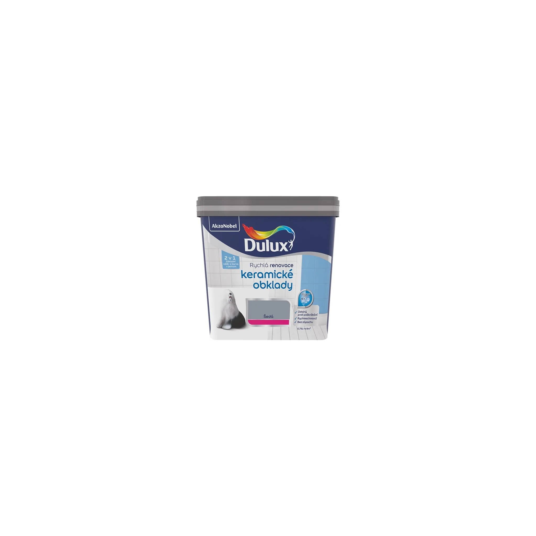Fotografie 1 - Univerzální barva Dulux Rychlá renovace keramické obklady 750 ml šedá