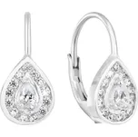 Stříbrné náušnice visací se zirkonem bílá slza 11221.1