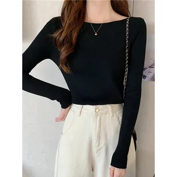 Dámský svetr Tenký svetřík s lodičkovým výstřihem Barva: Černá, Velikost: ONE SIZE