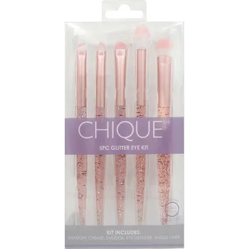 CHIQUE 5 PC Chique Eye Set Pink Glitter - Sada kosmetických štětců na oči s růžovými třpytkami 5 ks