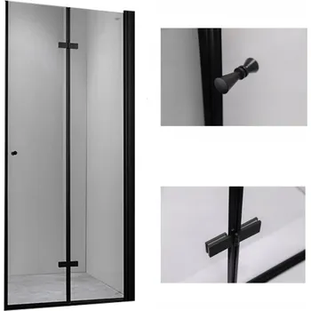 Sprchové dveře BPS-koupelny Zalamovací otočné sprchové dveře HYD-JSD01C 100 černá/transparent pro instalaci do niky - bez vaničky