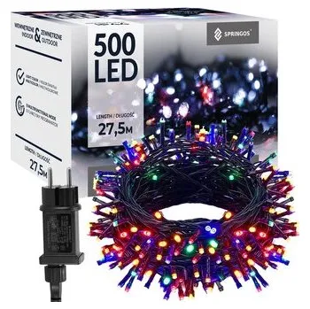 LED světelný řetěz - 27,5m, 500LED, 8 funkcí, paměť, IP44, multicolor