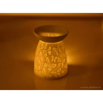 Aroma lampa Keramická aromalampa s embosovaným vzorem matná bílá, motýlci
