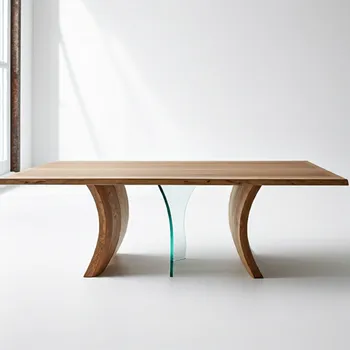 Jídelní stůl Havlíček truhlářství Jídelní designový dubový stůl s rozměrem 240x110x78cm a skleněným doplňkem