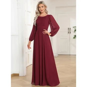 Dámské šaty Ever Pretty Bordo šaty společenské lodičkový výstřih dlouhý rukáv 0106 Velikost: 8XL / 56 / 24 / 28