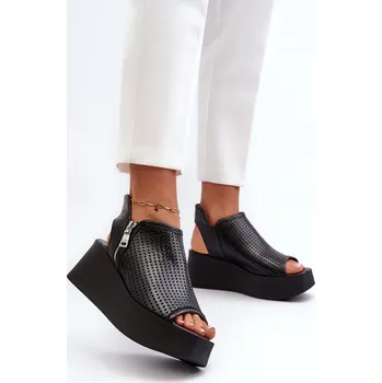 Dámské sandále Zazoo 1792 Kožené Vyšívané Sandály Na Klinu Barva: Černá, Velikost: 37