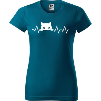 Dámské tričko DOBRÝ TRIKO Dámské tričko s potiskem Tep kočka Barva: Petrolejová, Velikost: S