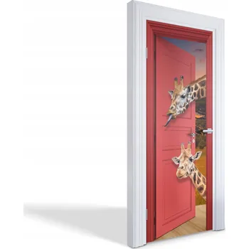 Fototapeta Dekorativní samolepka na dveře oživí vzhled – Žirafa ve dveřích 75x205 cm