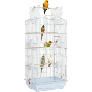 Voliéra bílá pro papoušky 46x35x105cm. Vhodná pro pěnkavy, andulky, kanárky, korely a podobné střední a menší papoušky.