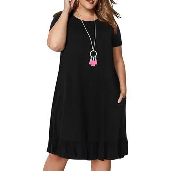 Dámské šaty Áčkové šaty s kapsami Barva: Černá, Velikost: 5XL