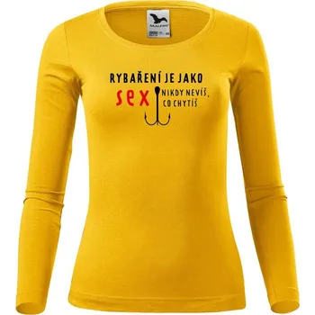 Dámské tričko DOBRÝ TRIKO Dámské triko s potiskem Rybaření Velikost: M, Barva: Žlutá